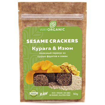 Кунжутные крекеры Курага и изюм, 50г, Way Organic ворг2 - фото 14994